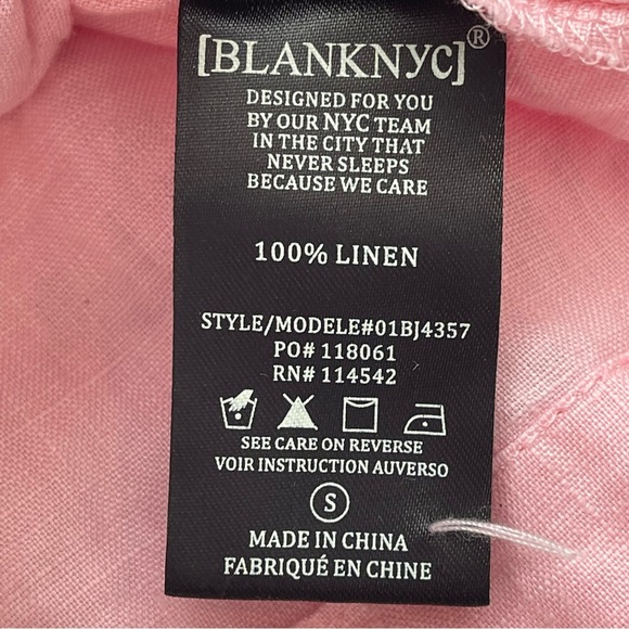Blank NYC Flying Solo 100% Linen Button Down Shirt in Pink Size Small - Picture 7 of 10
